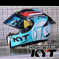 Paket Ganteng Kyt Helm R10 Aquamarine Aqua Biru/Merah Fluo/Putih