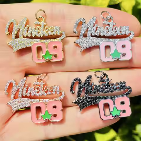 5Pcs/Lot Zirconia CZ Pave IVY 1908 Charm for Woman Jewelry Making