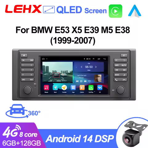 LEHX 2din Android 14 Auto Carplay Car Radio Multimedia Stereo For BMW X5 E53 E39 E38 1996-2004 Stere