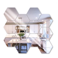 12 PCS Top-spring Hexagons Mirror Tile Wall Sticker 3D Acrylic Mirror Wall Sticker For Living Room B
