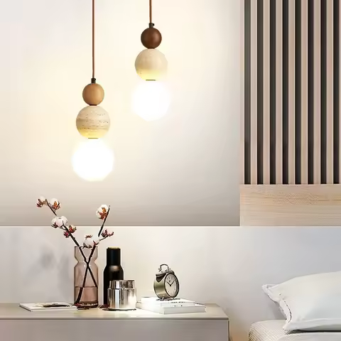 Cream Style Pendant Lamp Bedroom Bedside Led Chandelier Stone Wood Light Designer Bauhaus Medieval R