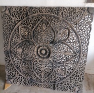 wood carving panel wall art hanging wooden panel black wash 90 x 90 cm asian art wall decor