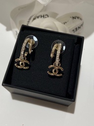 特價3折 98新 Chanel 水鑽吊墜耳環 心心耳環 Chanel Earrings