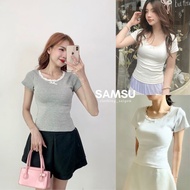 Korean style short-sleeved round neck lace t-shirt for women with baby tee Rosa form stretch elastic - ENVI