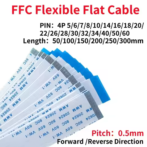 10Pc 0.5MM FPC FFC Flexible Flat Cable A/B Type 50/100/150/200/250/300mm 4P 5/6/7/8/10/14/16/18/20/2