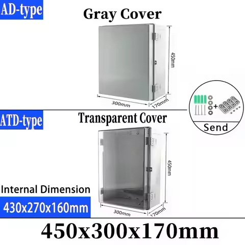 450x300x170mm IP66 Waterproof Gray/Transparent Cover Enclosure Junction Box ABS Plastic Outdoor Elec