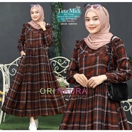 Dress Teta Midi Rayon Armor Gamis Terbaru Lengan Panjang Baju Wanita Kerah Peterpan MaxyDress Kekini
