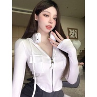 HAVERTER S~XL Y2K Women Slim Fit Hoodie Crop Jacket Zip Up Long Sleeve Streetwear Fashion