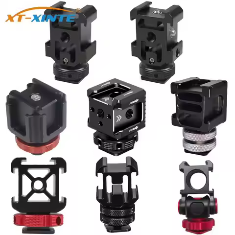 Four Head Extend Port Connect Microphone On Camera Mount Hot Shoe Base Set Adapter for Video Light T