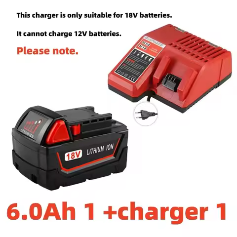 🔥For Milwaukee M18 Power Tool Battery, Charger, BR, XC, 18V, 6000mAh M18B5, 48-11-1860, Built-in 186