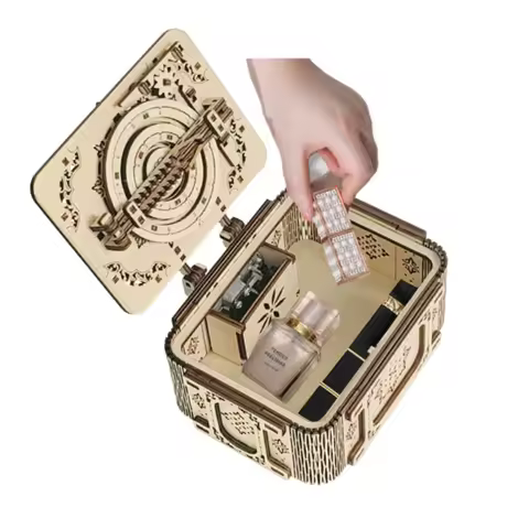 DIY Wooden Code Music Box Mechanical Puzzle Assemble Building Block Kits Treasure Lipstick Perfume P