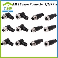 【T&W】 1Pc M12 sensor connector 3/4/5 pin male/female straight/right angle plug {vn}