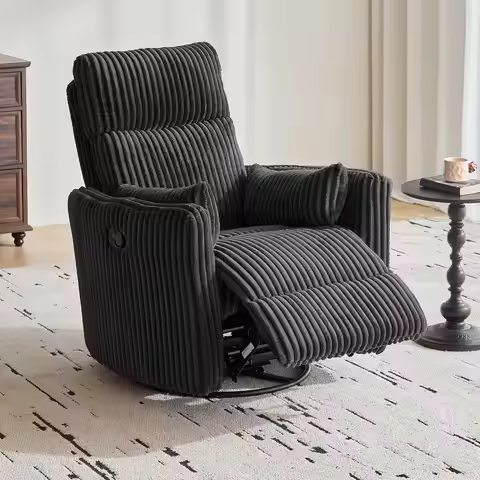 360 Swivel Nursery Rocking Chair with 2 Pillows, Corduroy High Back Adult Recliner for Small Spaces,