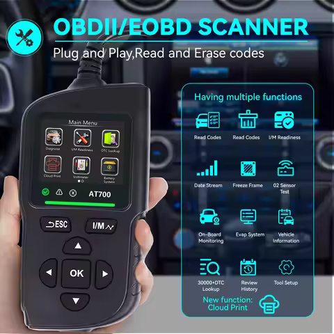 2.4" AT700 Car OBD2 Fault Scanner Engine Battery Test Fault Code Clear Real-Time Data Professional O