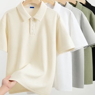 [6 Colors] 2025 Summer Waffle Comfort Simple Casual Short Sleeve Plain Polo Shirts Plus Size Black W