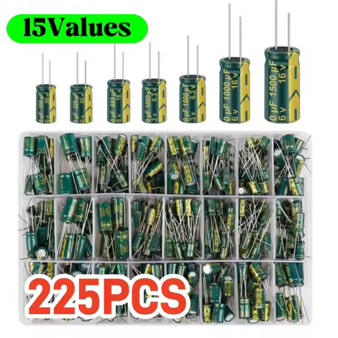 15 Values 225Pcs Aluminum Electrolytic Capacitor Kit High Frequency Low ESR Electrolytic Capacitor A