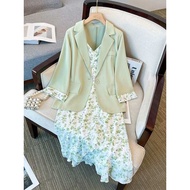 outfit set women blazer woman Spring and Autumn 2024 New plus size Dress High-end Floral Dress Small Suit French Sling dress
