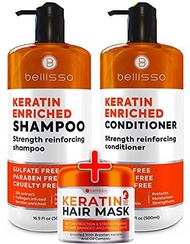 ▶$1 Shop Coupon◀  Keratin Shampoo and Conditioner and Hair Mask- Sulfate Free Deep Treatment with Mo