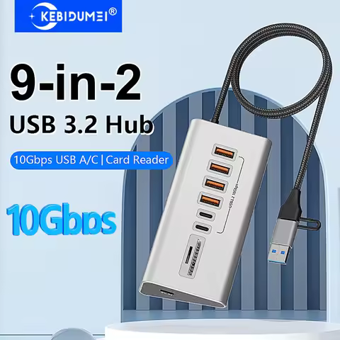 9-in-2 USB 3.2 HUB 10Gbps Data Transfer Aluminum Alloy USB Docking Station USB Splitter with Card Re