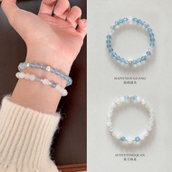 Natural aquamarine and white moonstone bracelet | Five Elements Water Balance for Good Luck,6mm Bead