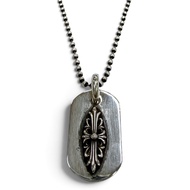 成色極佳 ▼ CHROME HEARTS 立體狗牌花卉十字架 925 純銀珠鍊項鍊 銀色 18 英寸 重 15.79 克 男士
