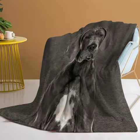 Grey Great Dane Blanket Printed Throw Blanket Plush Fluffy Flannel Fleece Blanket Soft Throws for So