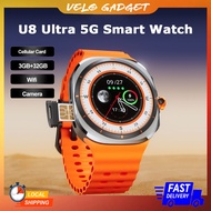 Jam Pintar Sim Card U8 Ultra 5G Cellular Sim Card Smart Watch 3+32GB 1.6 Inch AMOLED Display Wifi GP