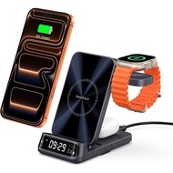 Pengecas Wayarles SwanScout untuk Siri iPhone Air/17/16/15/14/13/12, Stesen Pengecasan 3 dalam 1 unt