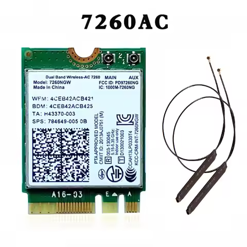 Wifi Adapter 1200Mbps AC7260 Bluetooth 4.0 M.2 NGFF Dual Band 2.4G 5G Wireless Card With Antenna For