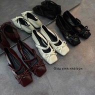 Doll Shoes - Women's Flat Shoes with Bow Mixed Soft Leather, Lightweight Design, Easy to Wear, Easy 
