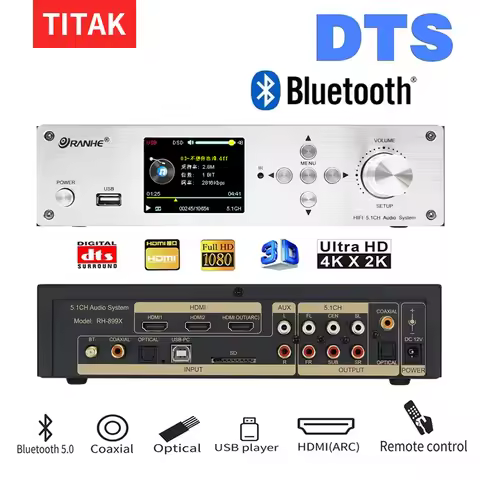 DTS 5.1CH Audio Decoder 51 4K HD-MI 2.0 Converter Bluetooth 5.0 Receiver DSD 384KHz32BIT DAC ARC PC