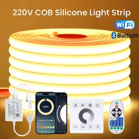 220V Dimmable COB LED Strip Light WIFI Bluetooth Wall Touch 23key Remote Control Power Kit 288LED IP