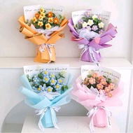 Bunga Kait Crochet Puff Flower Bouquet Knit Handmade Graduation Gifts Brithday 针织花束