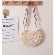 森系度假新款高颜值编织包包包女手机斜挎包单肩时尚草编马鞍沙滩12.19Sen Holiday New High-face Knitted Bag Bag, Female Mobile Phone Cr