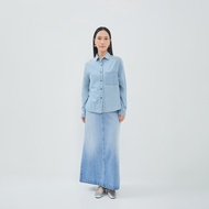 Geela Official - Aneska Blue Denim Shirt (G.11683) | Kemeja Wanita