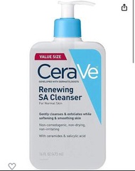 (代購）CeraVe SA 洗面乳 | 含玻酸、水楊酸潔面乳、煙酰胺和神經酰胺 | BHA 臉部去角質劑 | 不含香料、不致粉刺 | 16 盎司(約 473.6 克)
