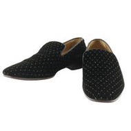 二手Christian Louboutin絎縫正裝鞋，黑色天鵝絨，義大利製造，男士。