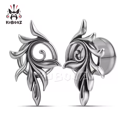 KUBOOZ Hypoallergenic Stainless Steel Feather Tail Ear Tunnel Plug Punk Ear Gauge Stretcher Jewelry