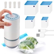 鯨品購 - 手持式真空封口機套裝，便攜式無繩食品真空自動真空空氣封口機用於真空低溫烹調袋，迷你真空封口機用於新鮮果醬，5 個超大號保鮮袋，5 個大號保鮮袋，5 個中號保鮮袋，5 個小號保鮮袋，1 個電