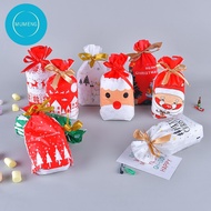 10PCS 2022 Christmas Ribbon Drawstring bag food Package gift bag Baking pastry biscuits Drawstring pocket