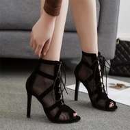online Women s High Top Dance Shoes Black Ballroom Boots Salsa Tango Shoes Girl Fashion Party Mesh C