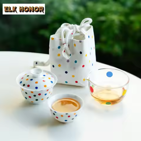 Polka Dot Travel Tea Set Kit Retro Set Of Cups 1 Bowl 1 Cup Household Tea Brewing Organizer Portable