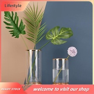 [Lifestyle] Flower Vase with Metal Base,Glass Clear Round Vase,Handcrafted Plating Gold-Color Mouthed Metal Vase,Clear Vase Decor