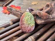 【一物一圖】天然鹽源瑪瑙 雙色蝶戀花雕刻牌 手編繩 項鍊