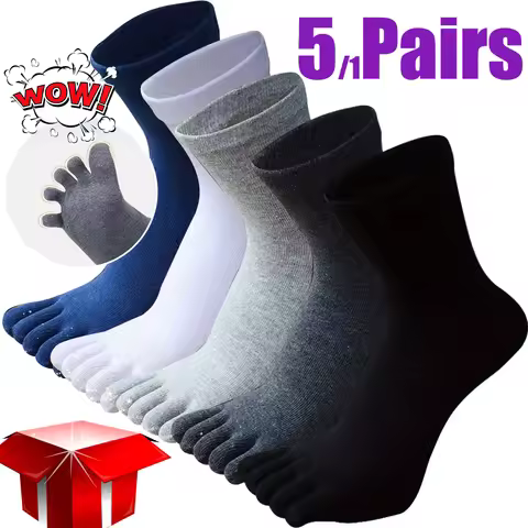Mens Toe Socks Polyester Cotton Athletic Running Five Finger Crew Socks, 5/1 Pairs