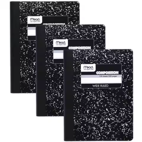 Composition Notebook, 3 Pack, Wide Ruled Paper, 71 2 x 93 4 , 100 Sheets per Comp Book, Black Marble