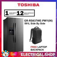 Toshiba Side-by-side GR-RS637WE-PMY Inverter Refrigerator 573L GRRS637WEPMY Fridge with Water &amp; Ice Dispenser / Samsung RS64R5101B4 660L RS64R5101B4/ME (FREE LAPTOP BACKPACK)