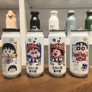 Crayon Shinchan กระติกน้ำร้อนแบบแก้วขวดน้ำสองฝาแก้วแบบพกพาถ้วยชาสแตนเลสเก็บความร้อนขวดเก็บรักษาความร