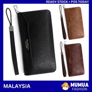 MUMUA Long Wallet Beg Duit Men Wallet Women Zipper Leather Dompet Lelaki Dompet Wanita Card Holder Long Purse Zip Button Dompet Lelaki