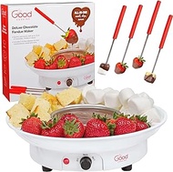 Electric Fondue Maker Deluxe Set w 4 Forks, Removable Serving Tray &amp; Melting/Warming Setting - Great for Dipping Snacks Marshmallows Bread in Chocolate, Caramel, Cheese, Sauce - Appetizers &amp; Desserts